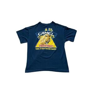 Classic 1988 vintage Camel 75th Birthday tee in bold blue.